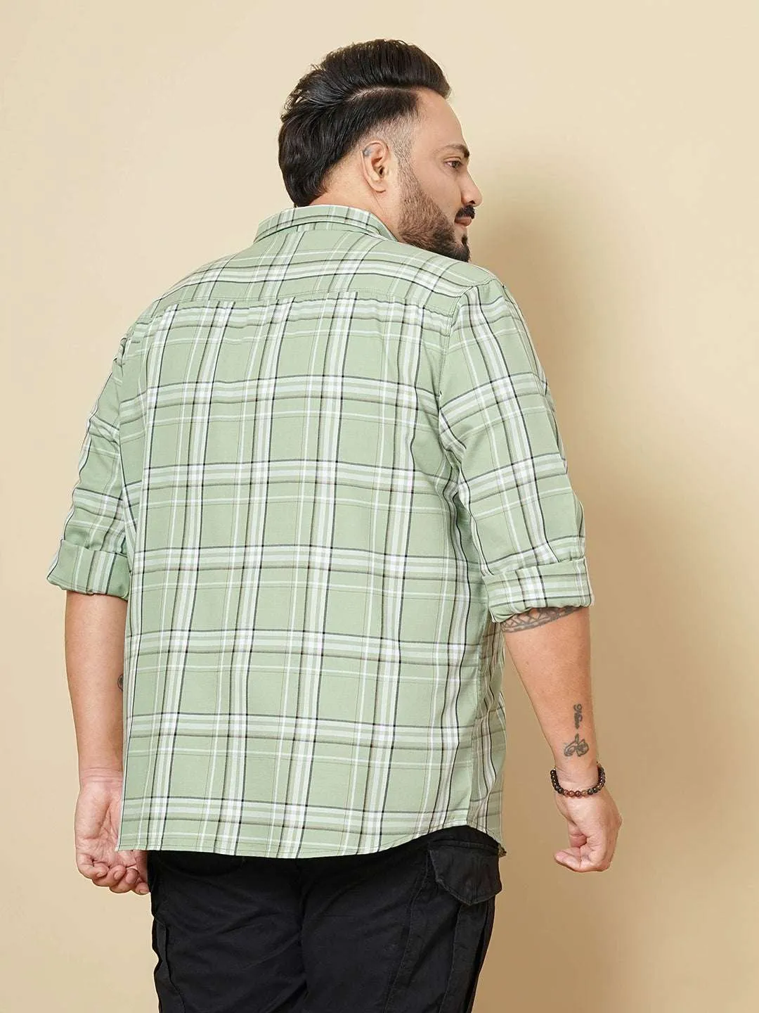 Hardsoda Men Green Plus Size Checked Casual Shirt