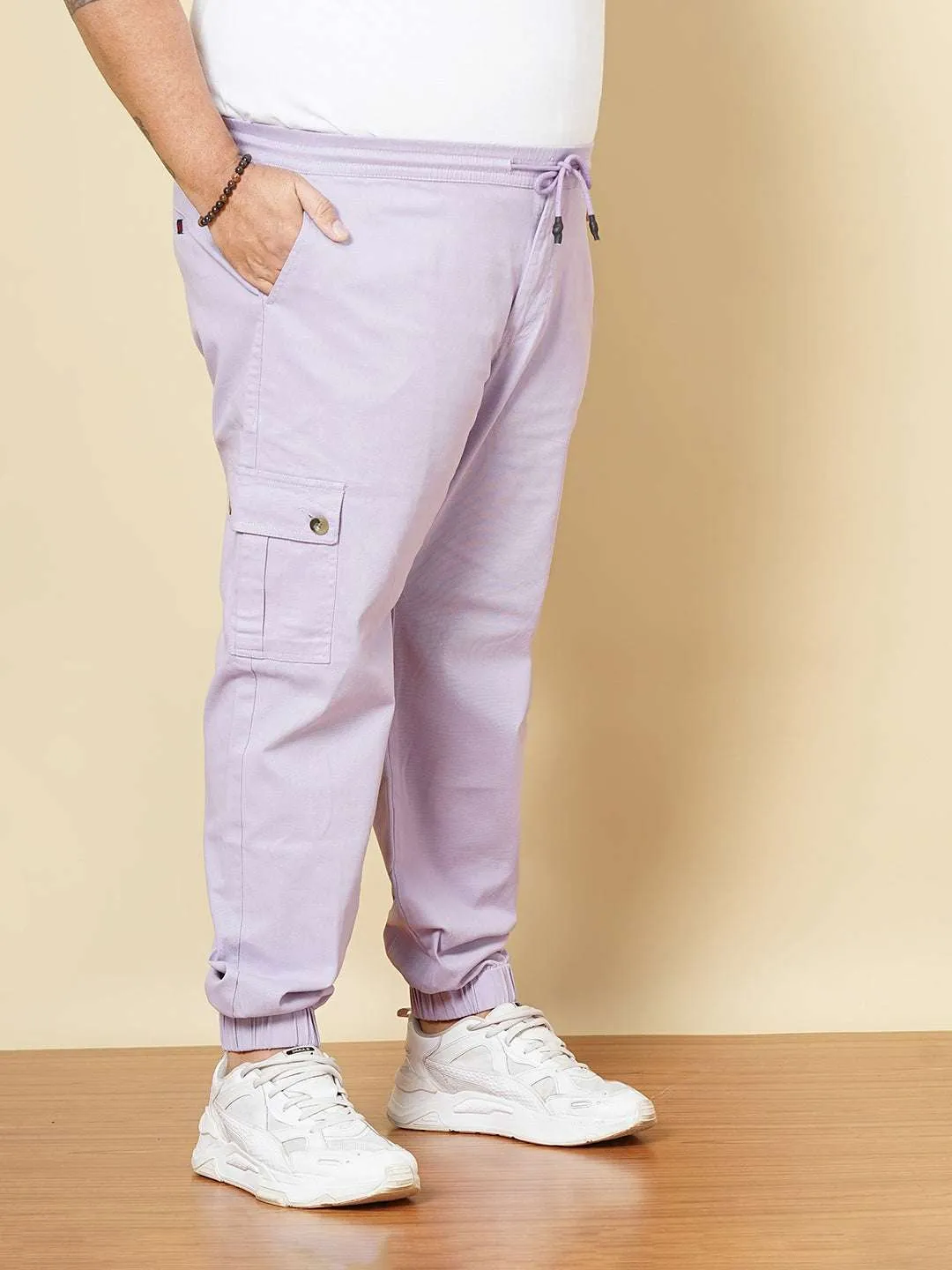 Hardsoda Men Purple Plus Size Solid Cargo Jogger