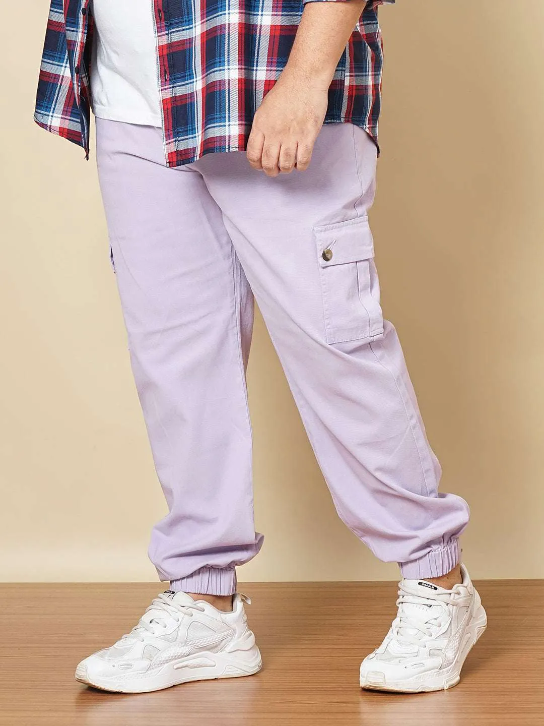 Hardsoda Men Purple Plus Size Solid Cargo Jogger