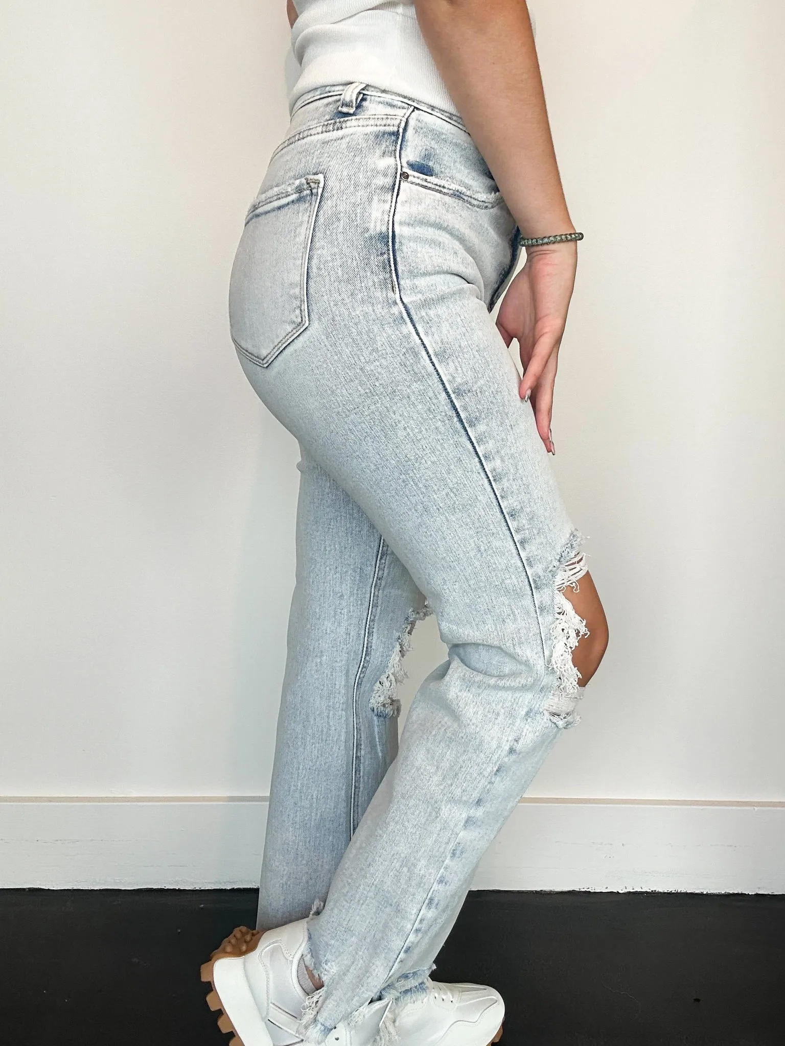 High Rise Crop Straight Denim- Light Wash