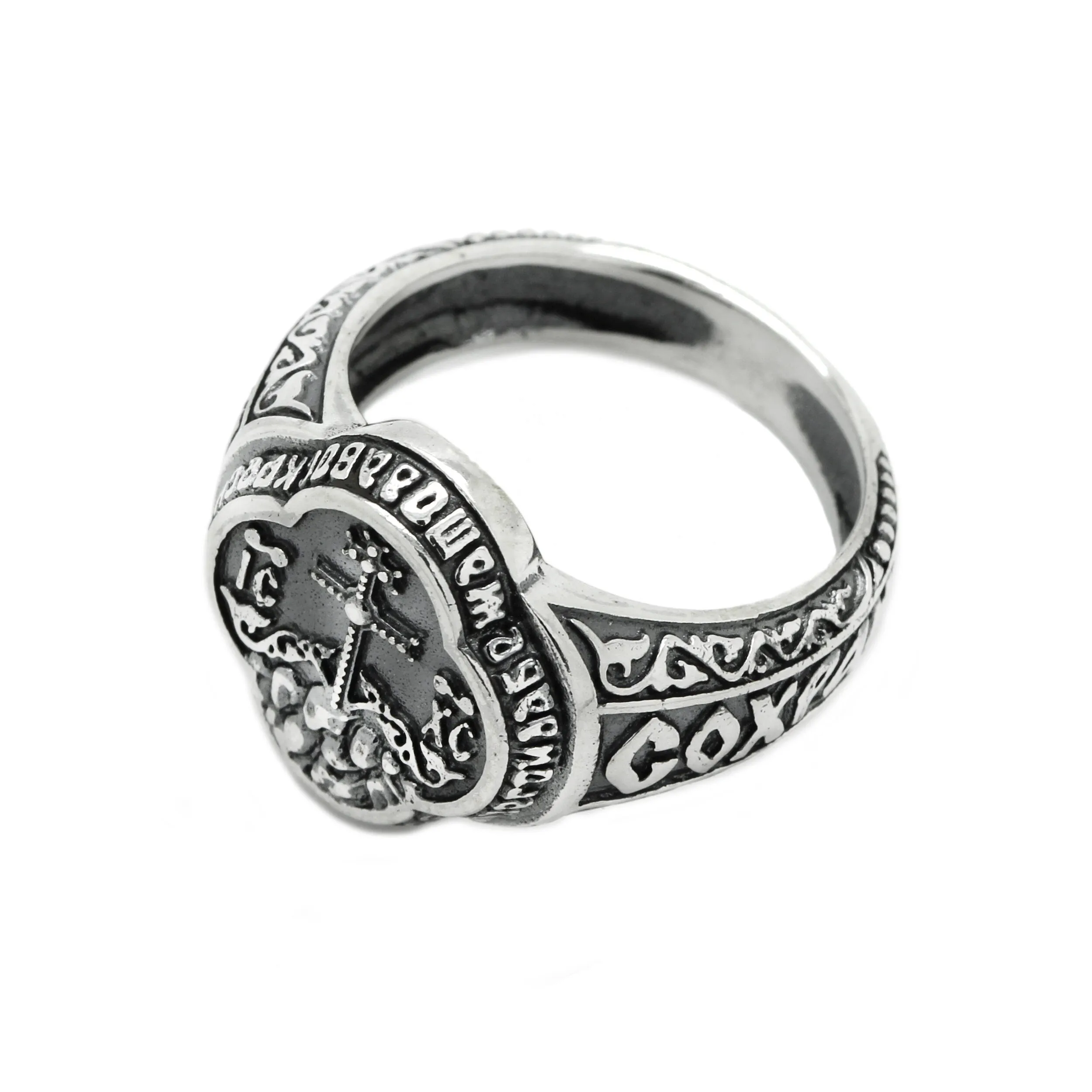 Jesus Christ, Bless and Save Ring, Orthodox Mens Sterling Silver Ring Signet