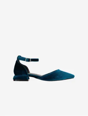 Madeline Vegan Velvet Flats | Teal Blue