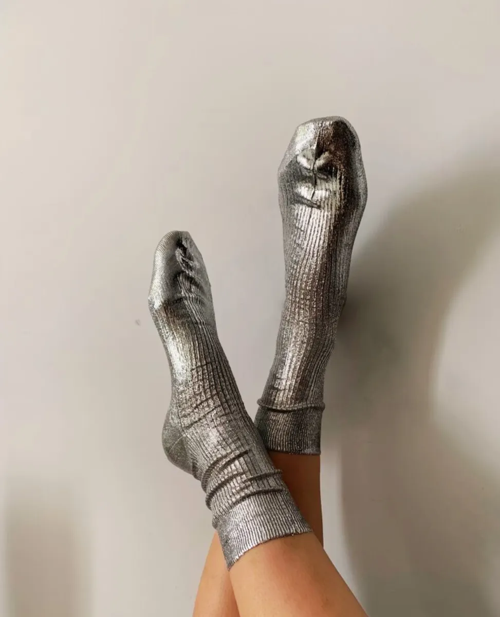 Maria La Rosa Silver Silk Socks