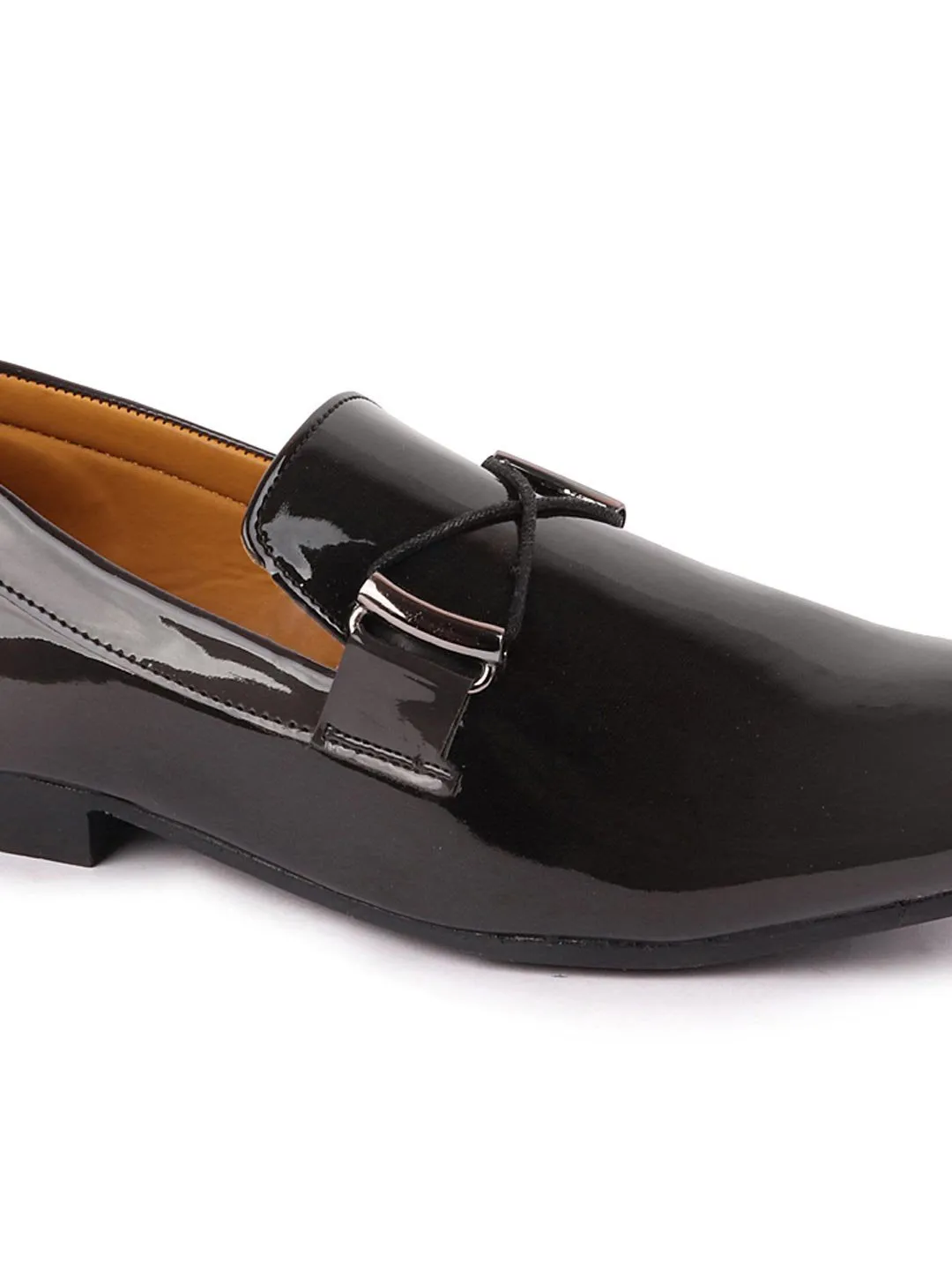 Men Black Casual Patent Leather Slip-On Loafers