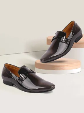 Men Black Casual Patent Leather Slip-On Loafers