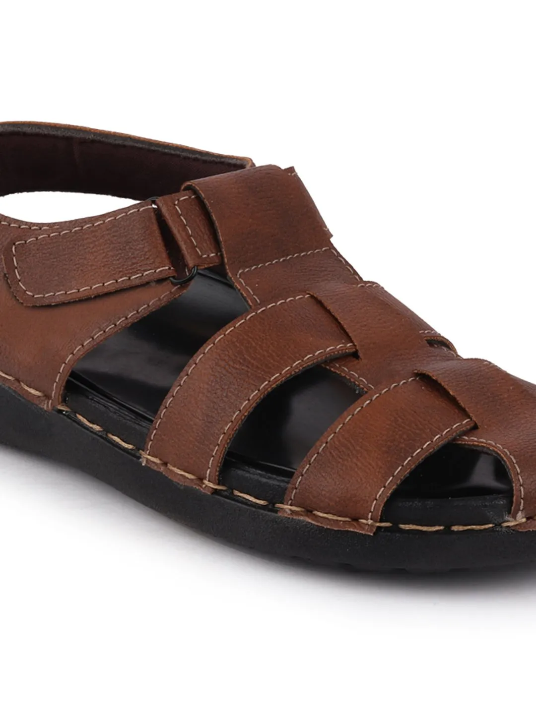 Men Brown Casual Hook & Loop Fishermen Sandals