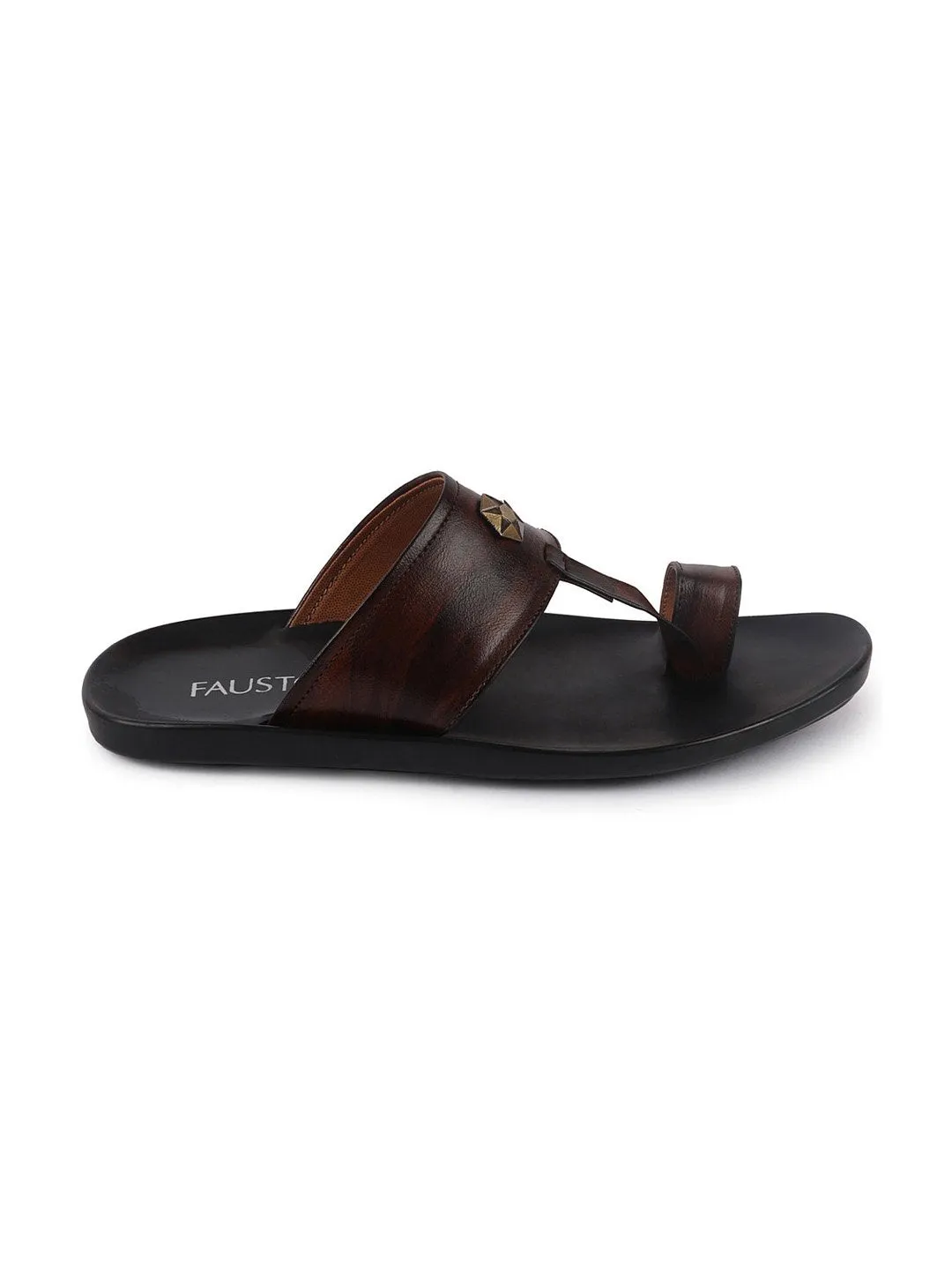 Men Brown Slip On Indoor Toe Ring Slippers