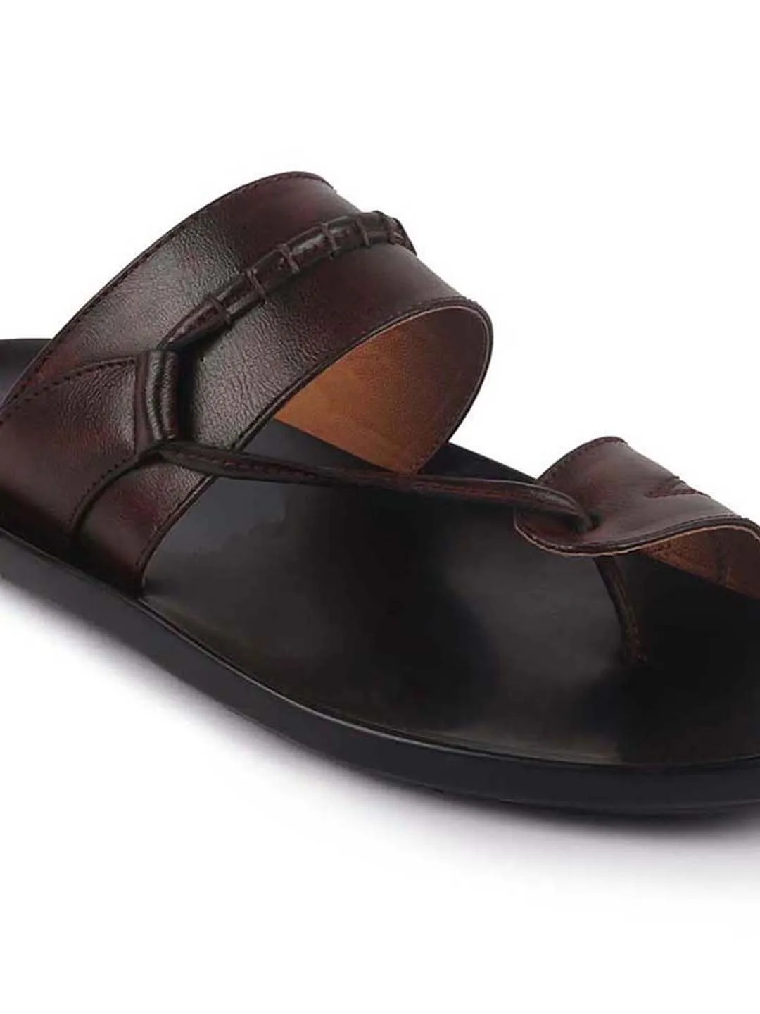 Men Brown Slip On Stylish Toe Ring Slippers