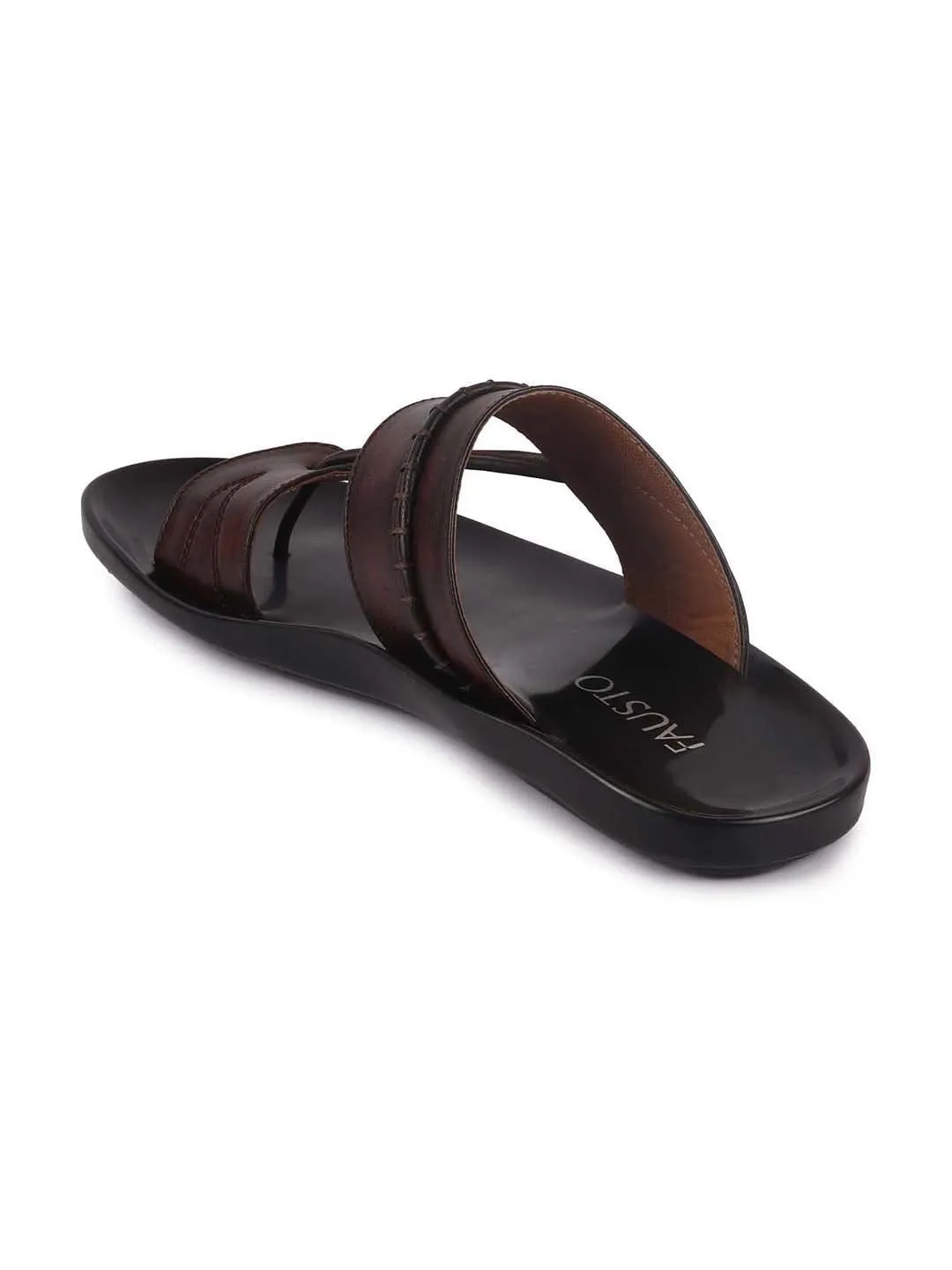 Men Brown Slip On Stylish Toe Ring Slippers