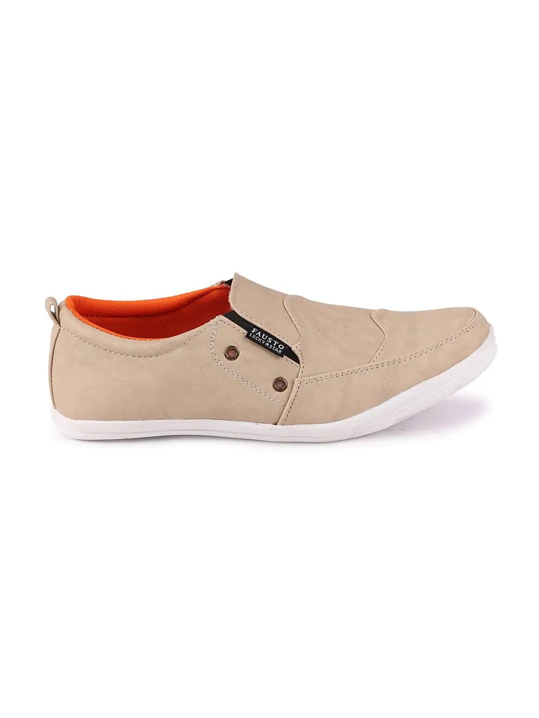 Men Cream Casual Slip-On Loafers