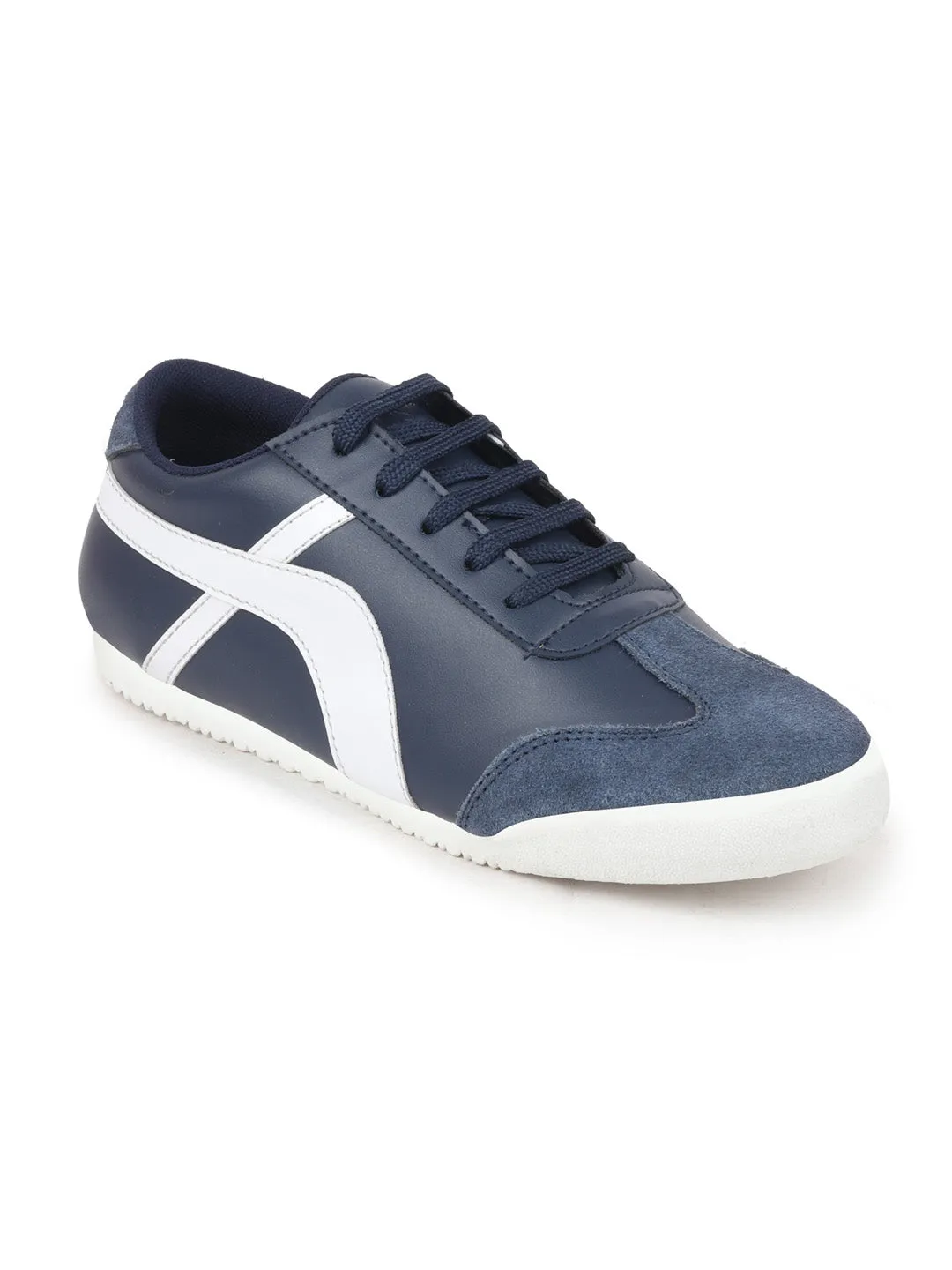 Men Navy Blue Lace-Up Casual Trendy Fashion Outdoor Sneakers