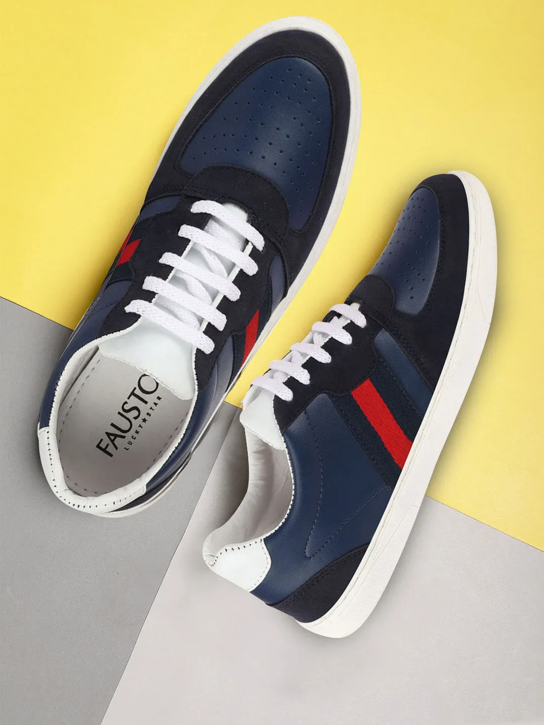 Men Navy Blue Lace Up Trendy Sneakers