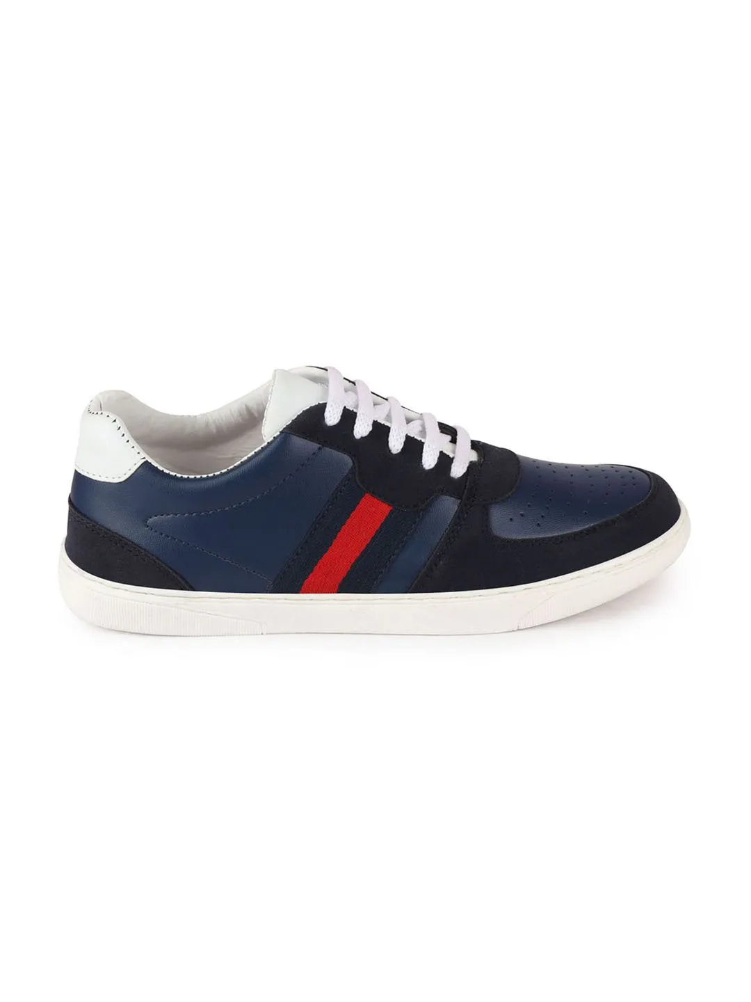 Men Navy Blue Lace Up Trendy Sneakers