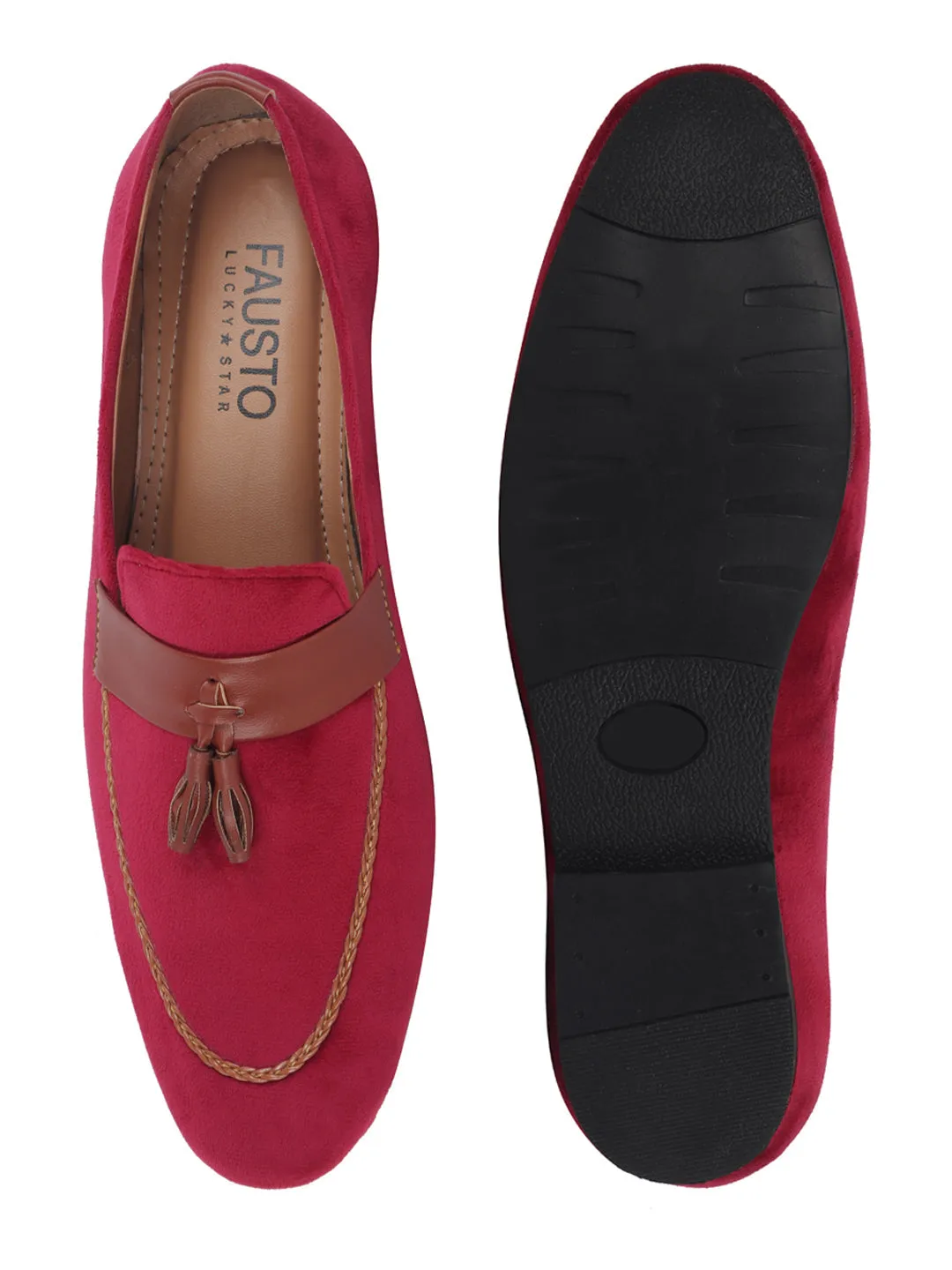 Men Red Casual Velvet Slip-On Loafers