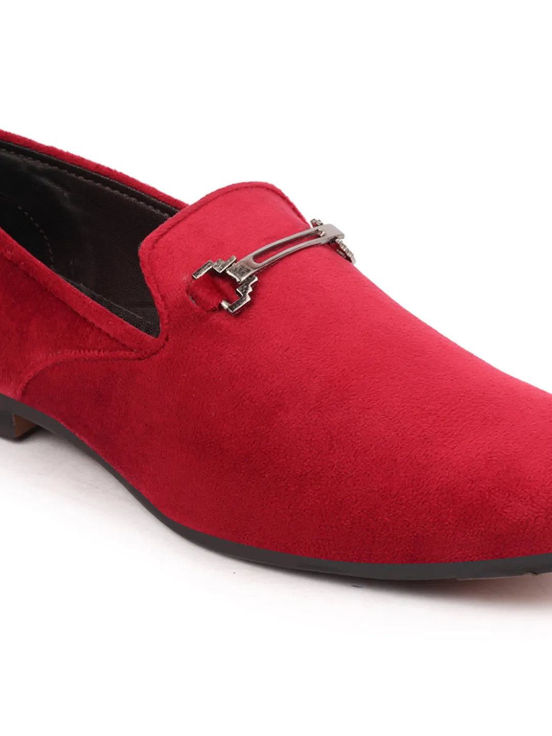 Men Red Casual Velvet Slip-On Loafers