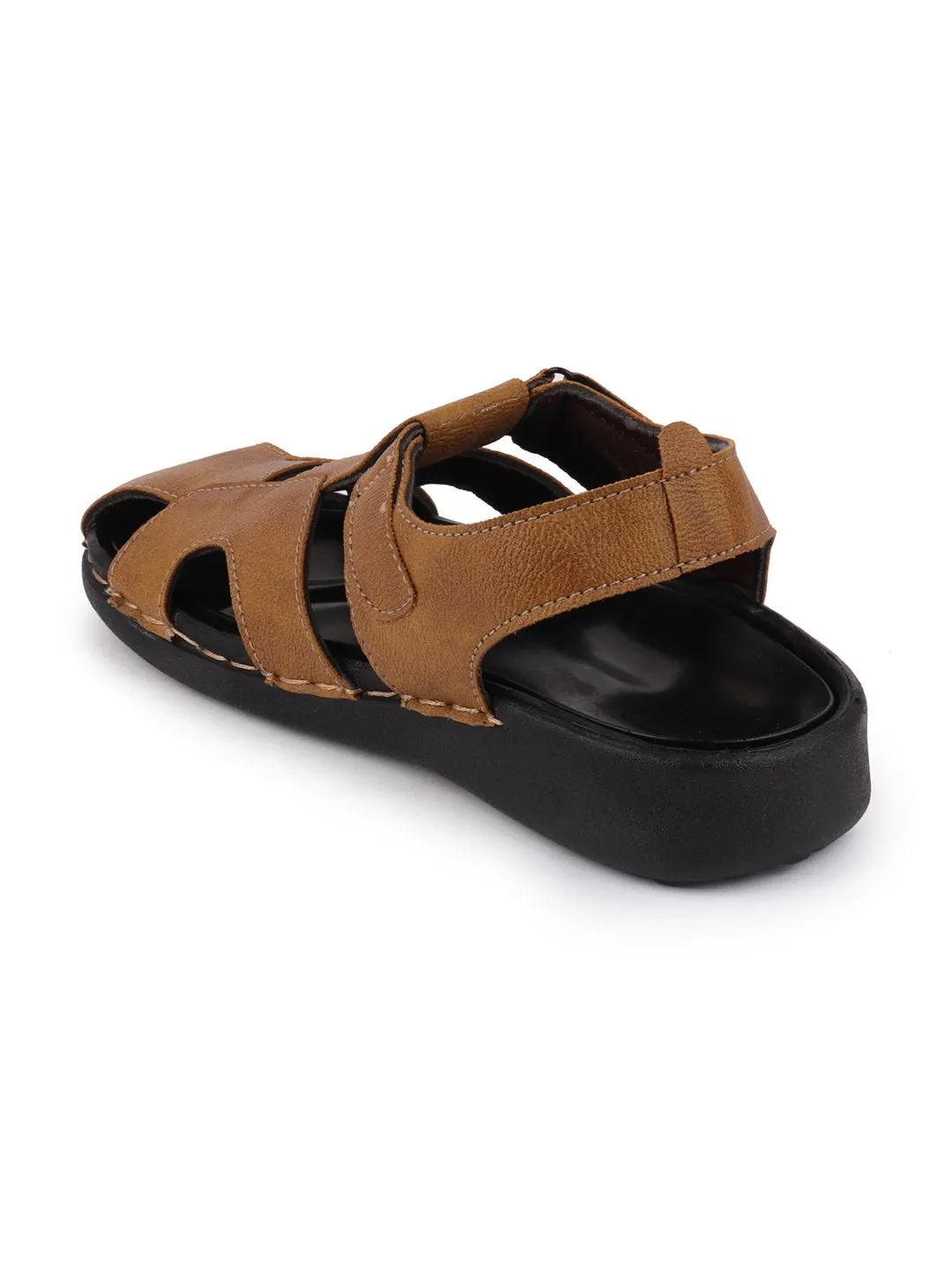 Men Tan Casual Hook & Loop Fishermen Sandals