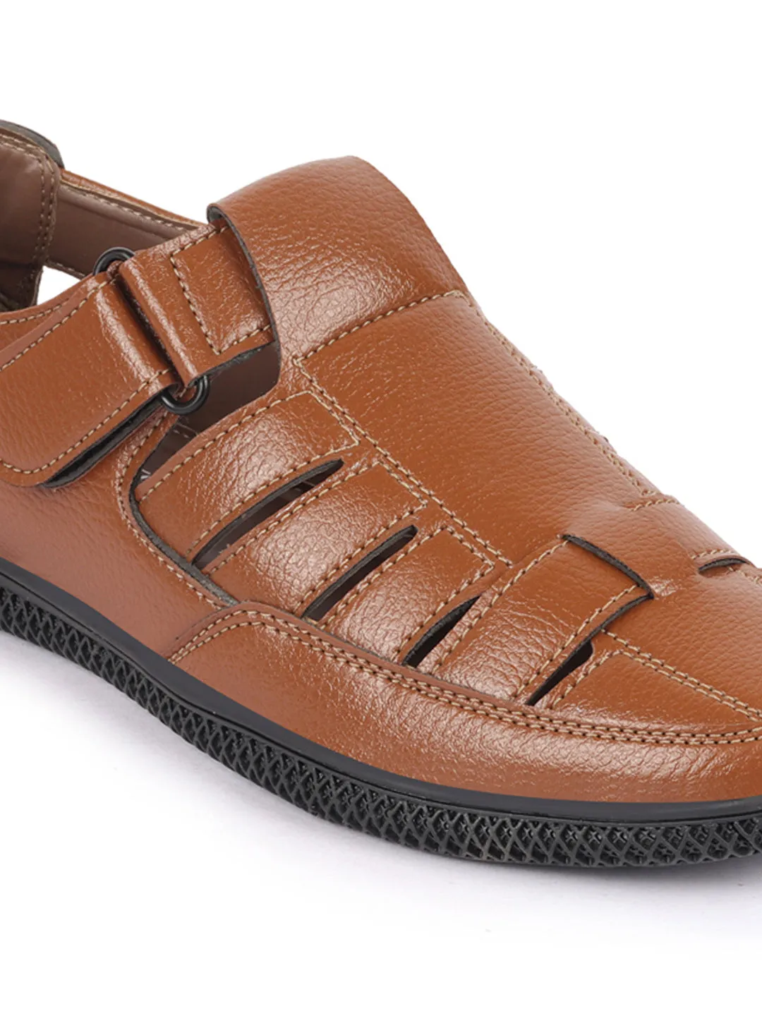 Men Tan Casual Hook & Loop Sandals