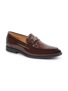 Men Tan Casual Patent Leather Slip-On Loafers