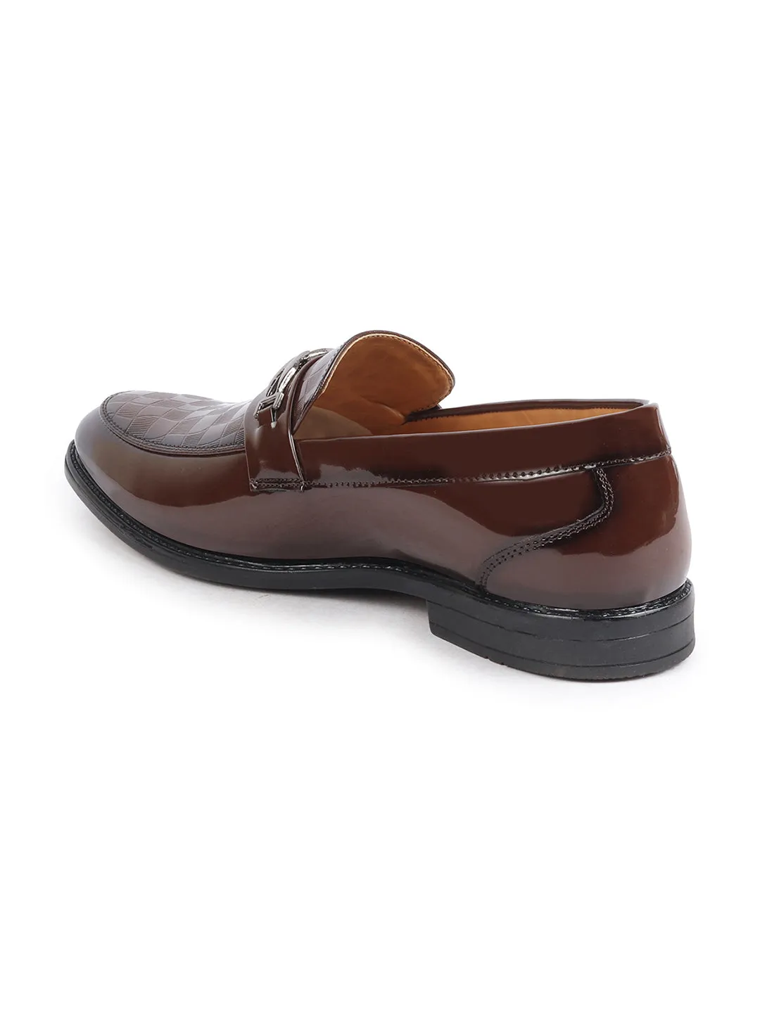 Men Tan Casual Patent Leather Slip-On Loafers