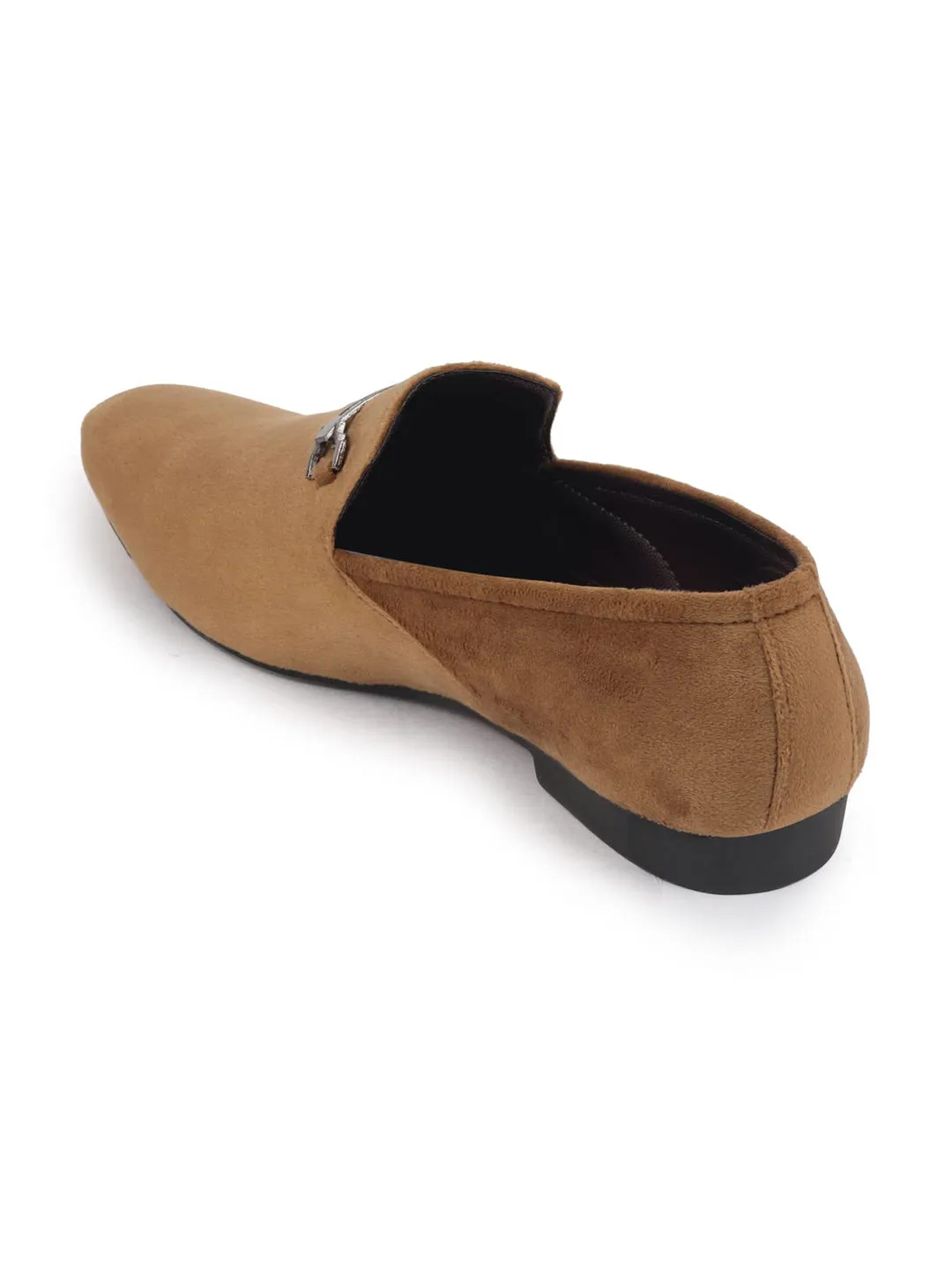 Men Tan Casual Velvet Slip-On Loafers