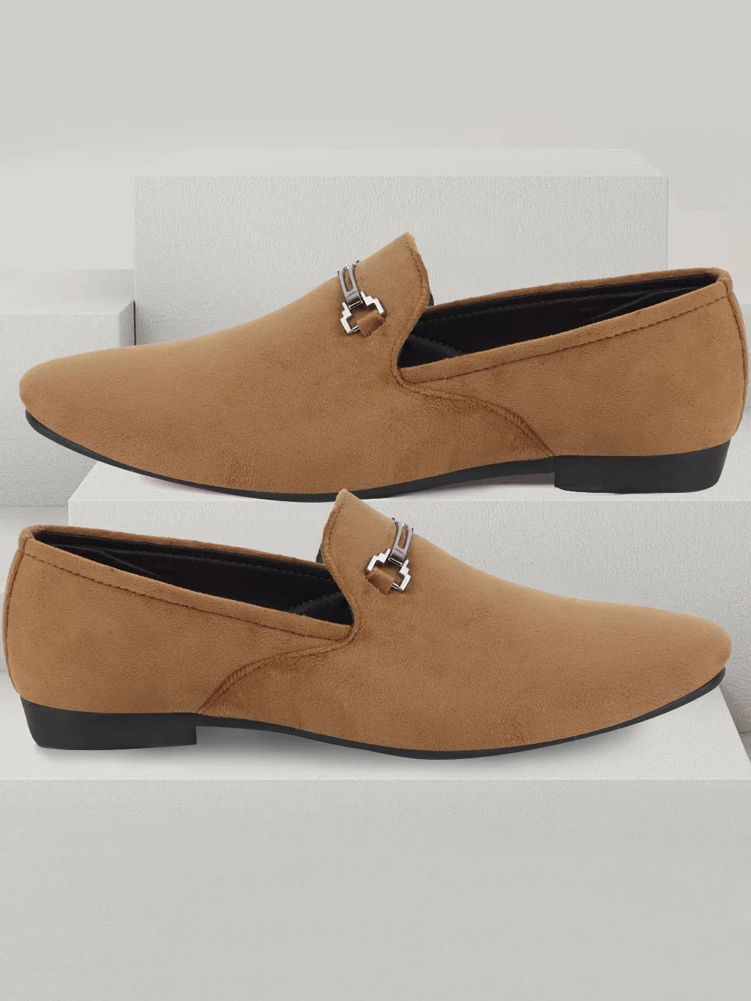 Men Tan Casual Velvet Slip-On Loafers