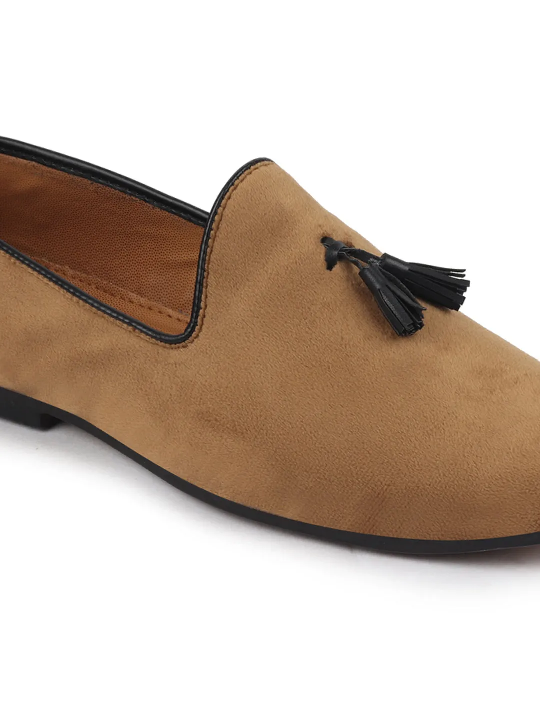 Men Tan Casual Velvet Slip-On Loafers