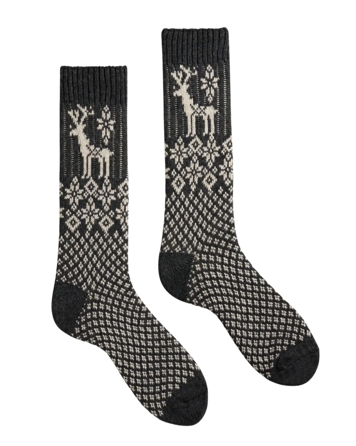 Men's Wool Cashmere Reindeer Crew Socks (Charcoal)