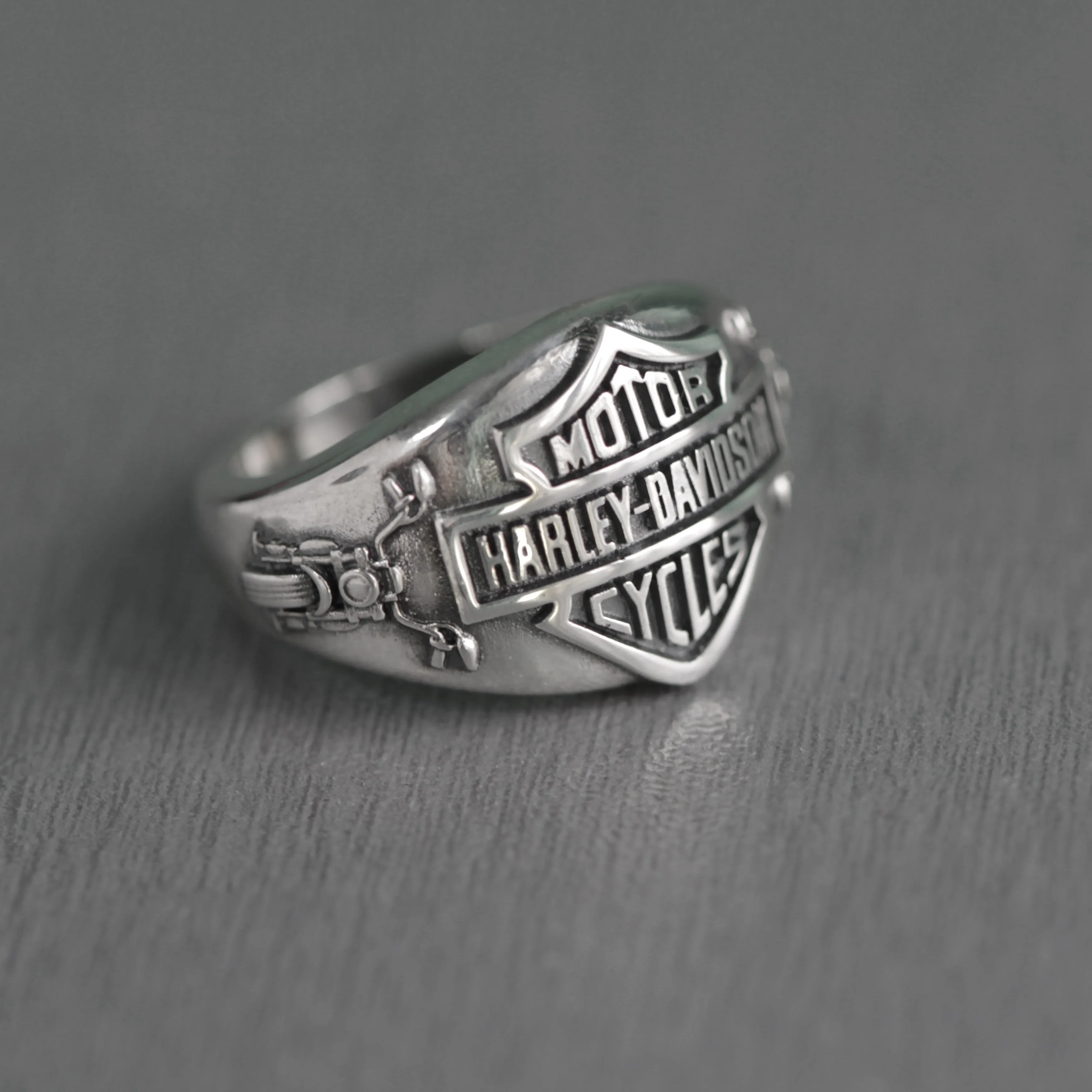 Moto Biker Men Sterling Silver Signet Ring