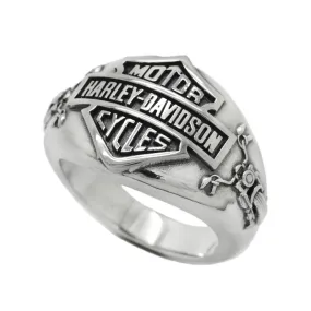 Moto Biker Men Sterling Silver Signet Ring