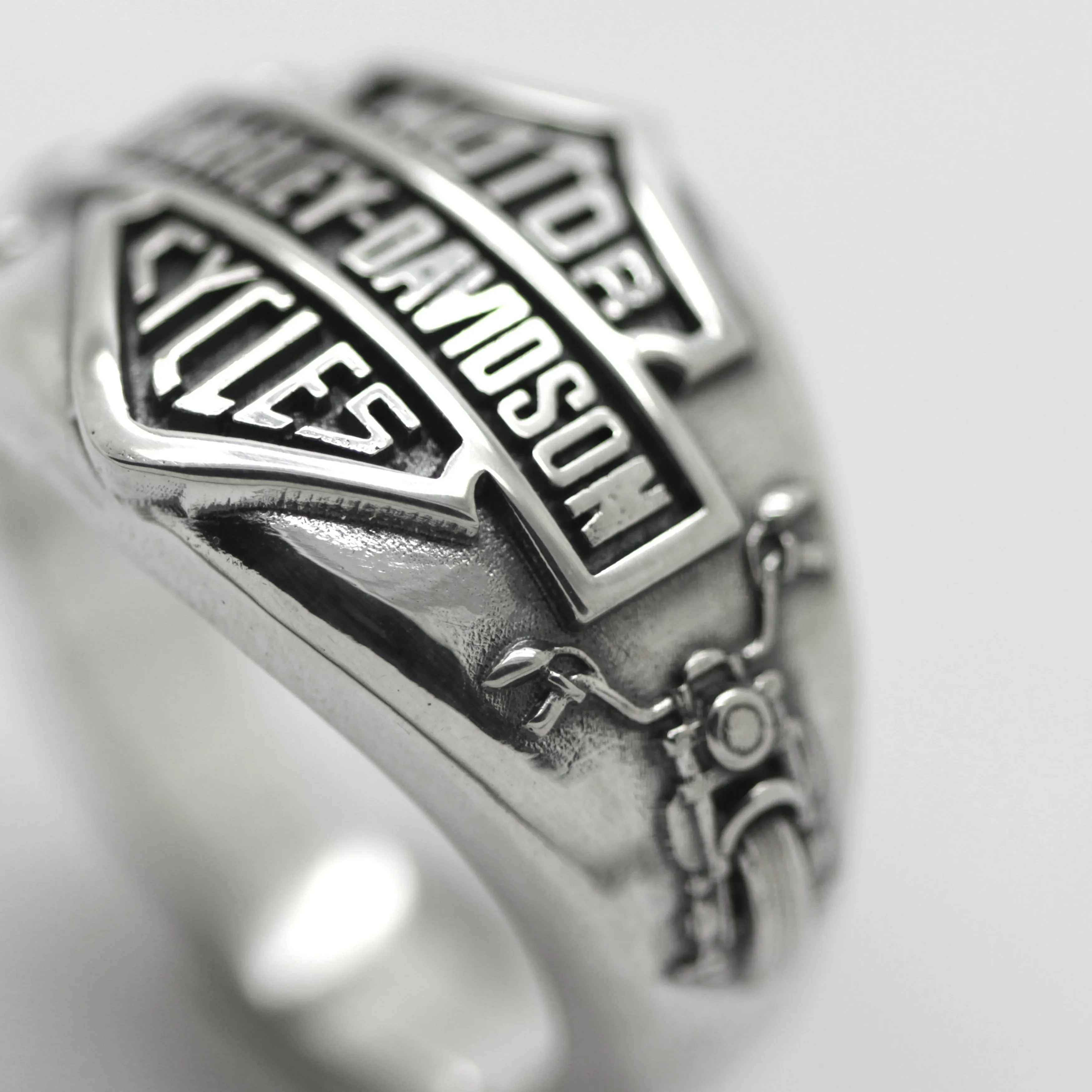 Moto Biker Men Sterling Silver Signet Ring