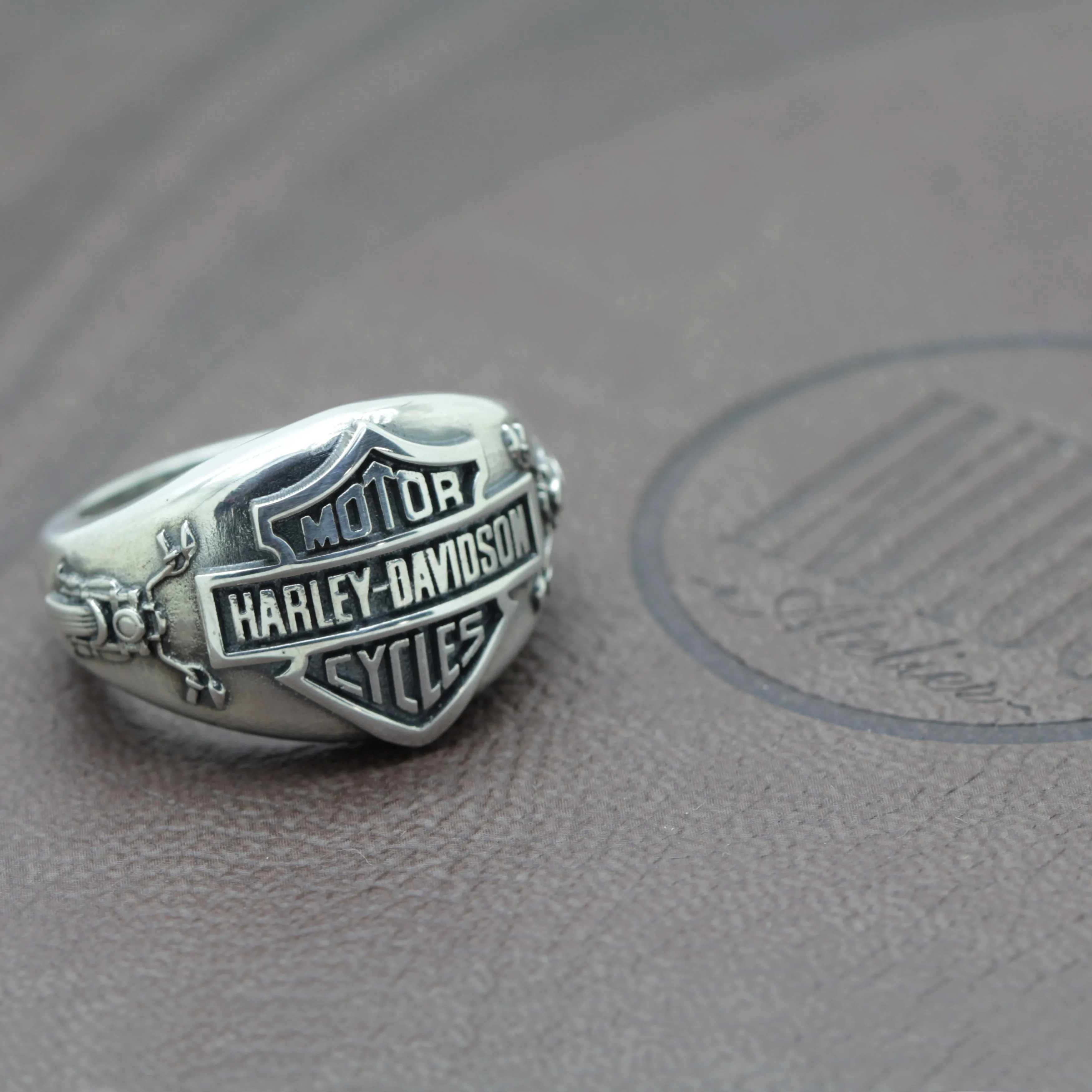 Moto Biker Men Sterling Silver Signet Ring