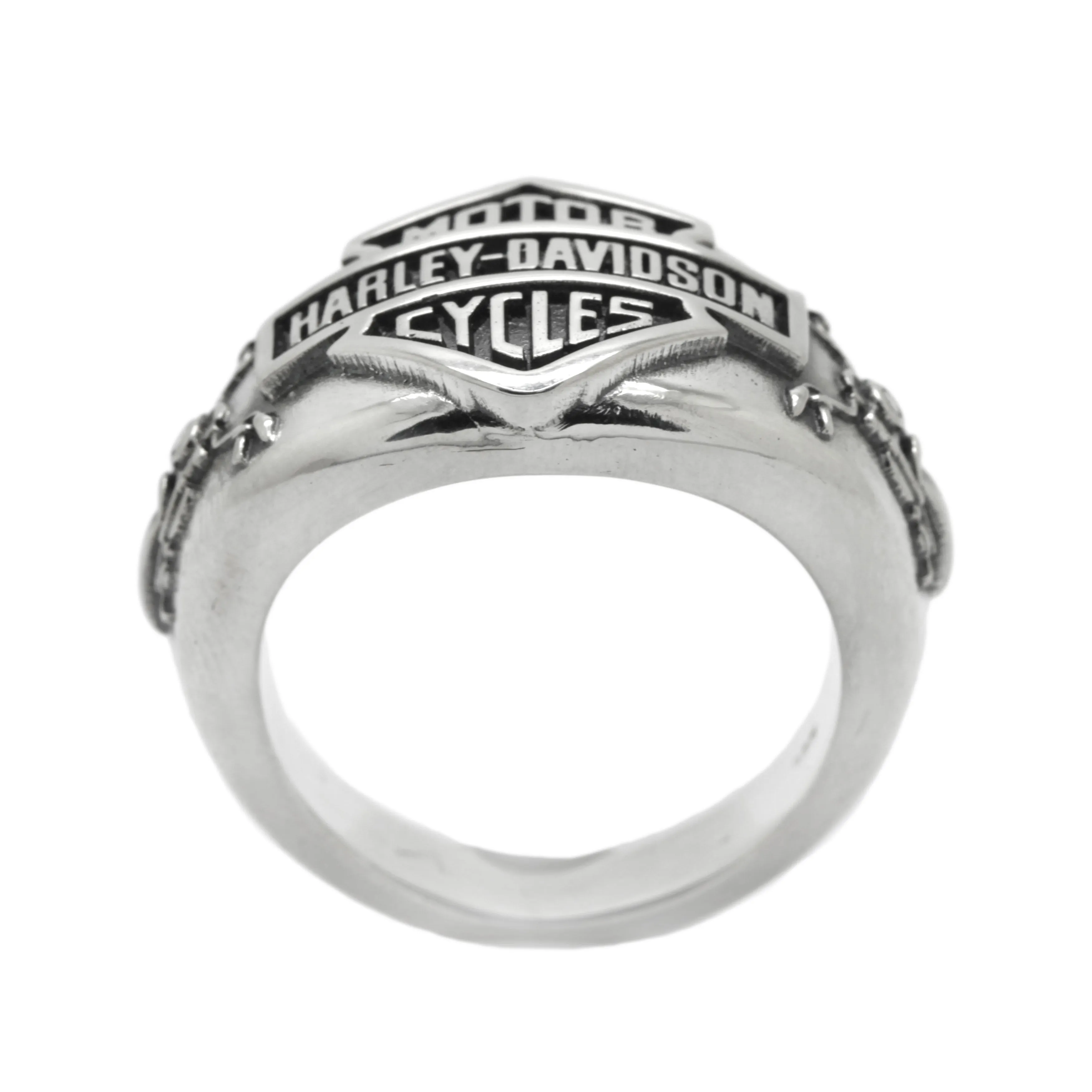 Moto Biker Men Sterling Silver Signet Ring