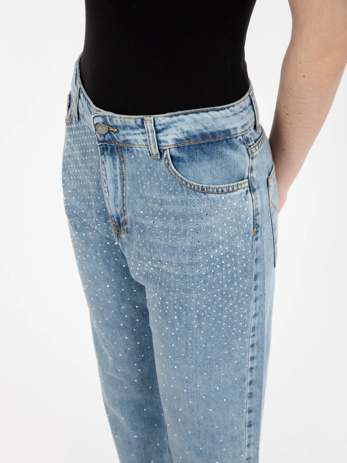 Pantaloni jeans strass blu