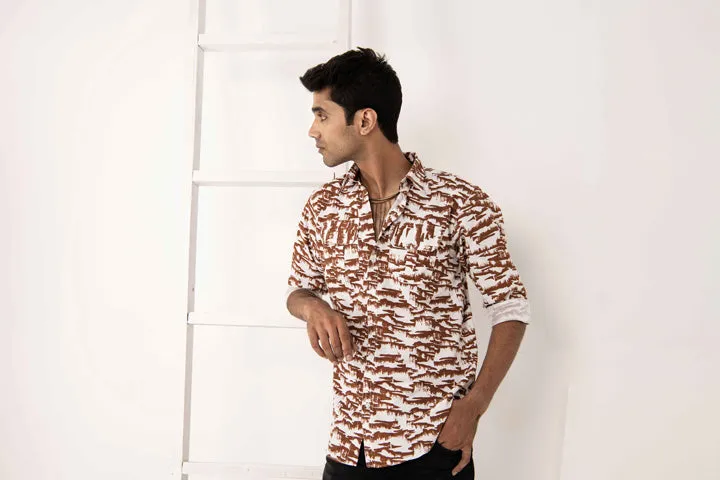 Printed Slim Fit Shirt with Flap Pockets