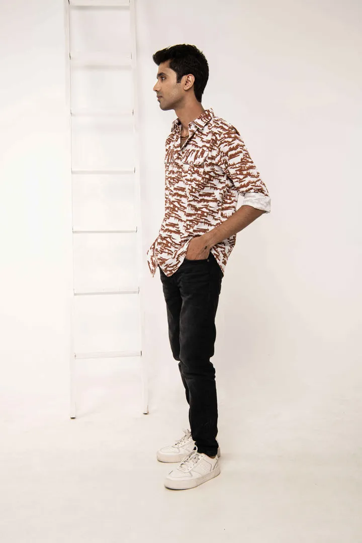 Printed Slim Fit Shirt with Flap Pockets