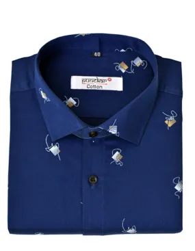 Punekar Cotton Printed Dark Blue Color Pure Cotton Handmade Shirt For Men's.