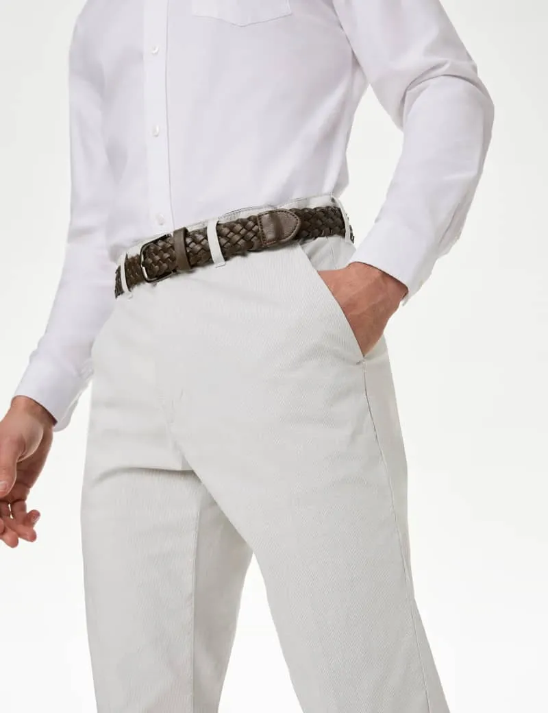 Slim Fit Textured Belted Chinos