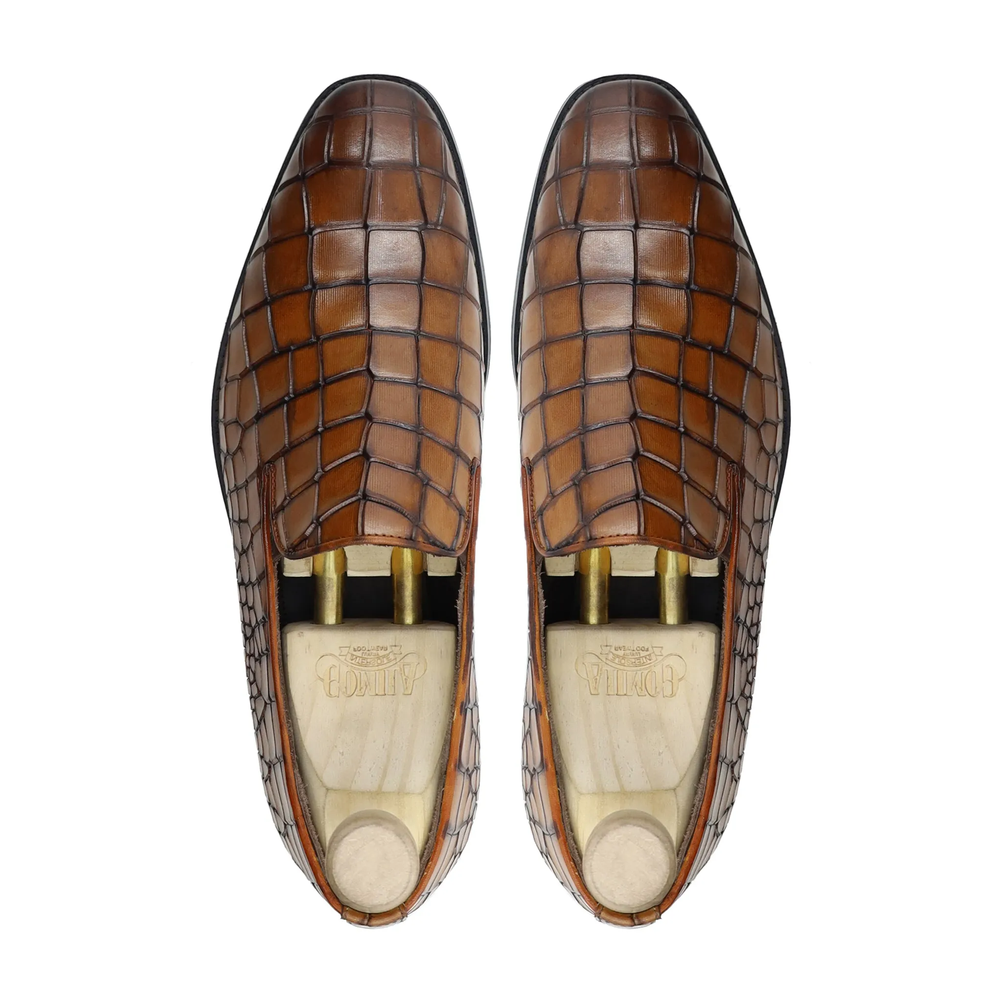 Solitude - Men's Tan Brown Crocodile Printed Calf Loafer