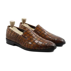 Solitude - Men's Tan Brown Crocodile Printed Calf Loafer