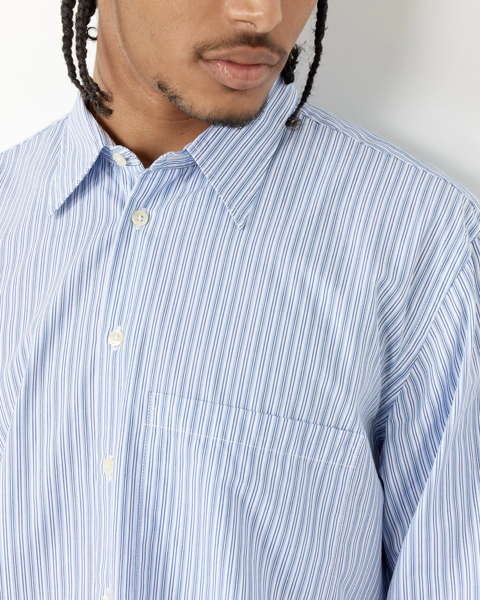 Square Pocket Stripe Shirt in Blue/Navy