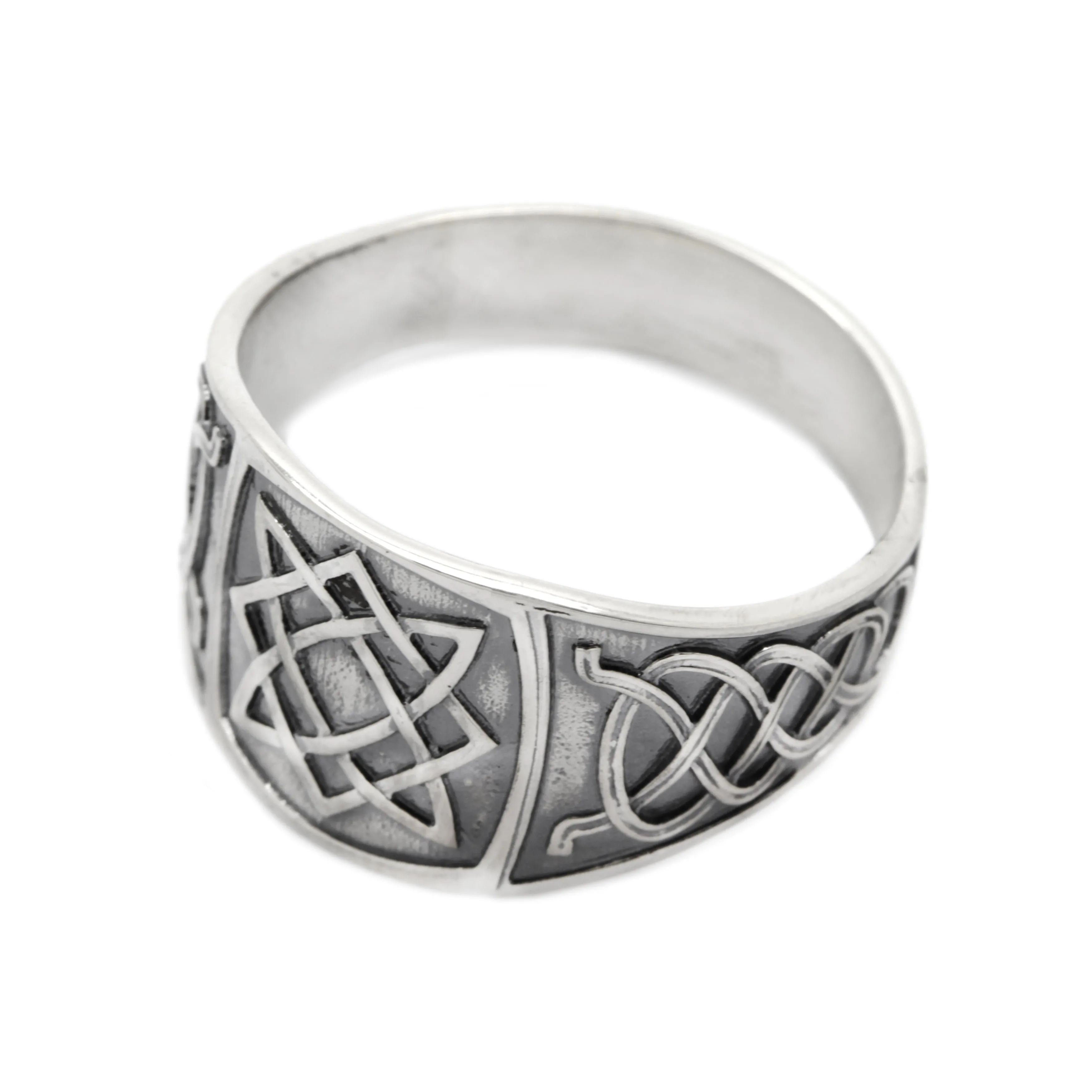 Svarog Square Slavic Symbol Ethnic Ornament  Men Ring Sterling Silver 925