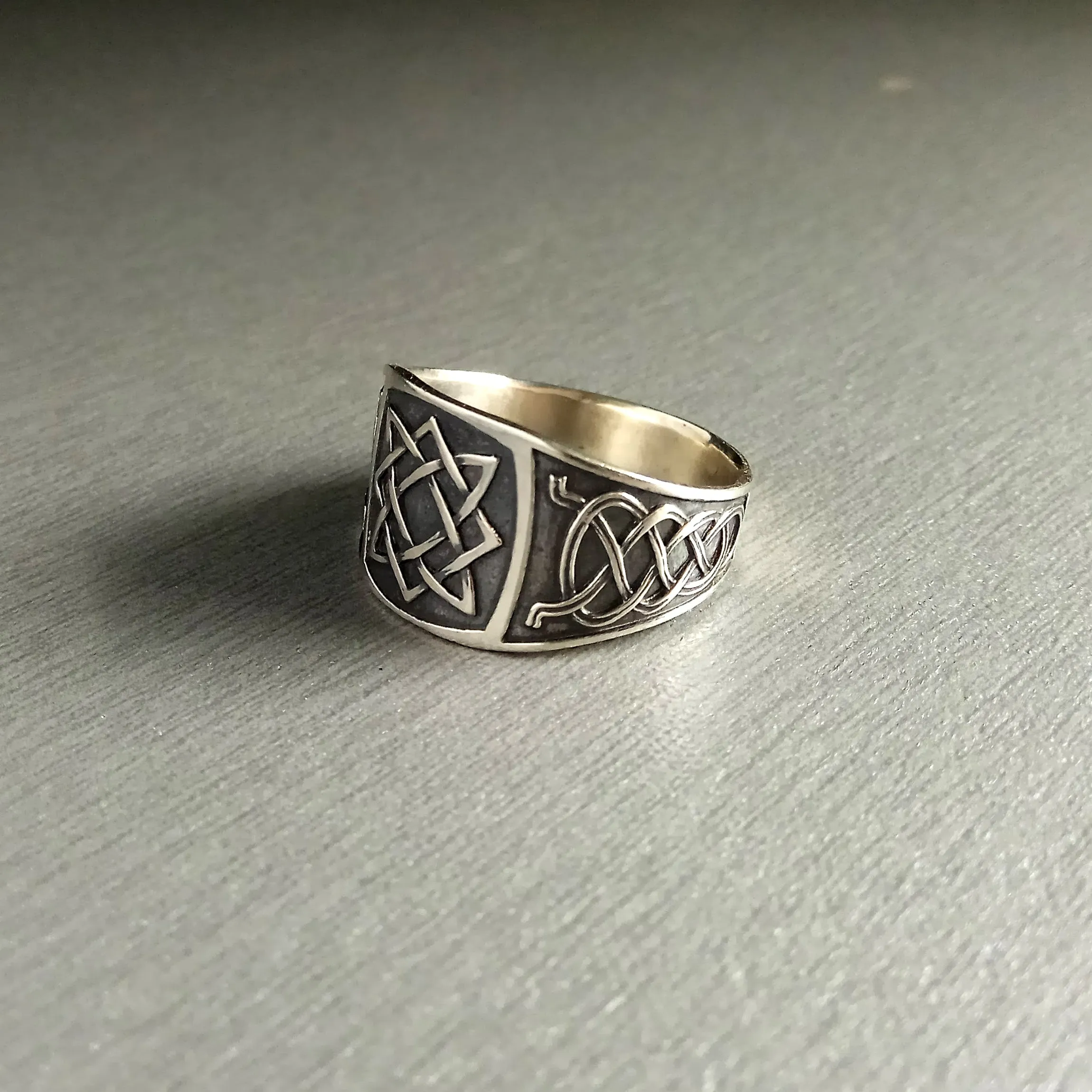 Svarog Square Slavic Symbol Ethnic Ornament  Men Ring Sterling Silver 925