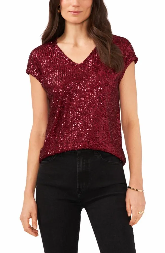 Vince Camuto Apparel V NECK EXTENDED SHOULDER BLOUSE 882/DARK WINE VC