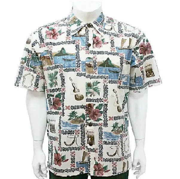 Vintage Postcard Reverse Print Aloha Shirt