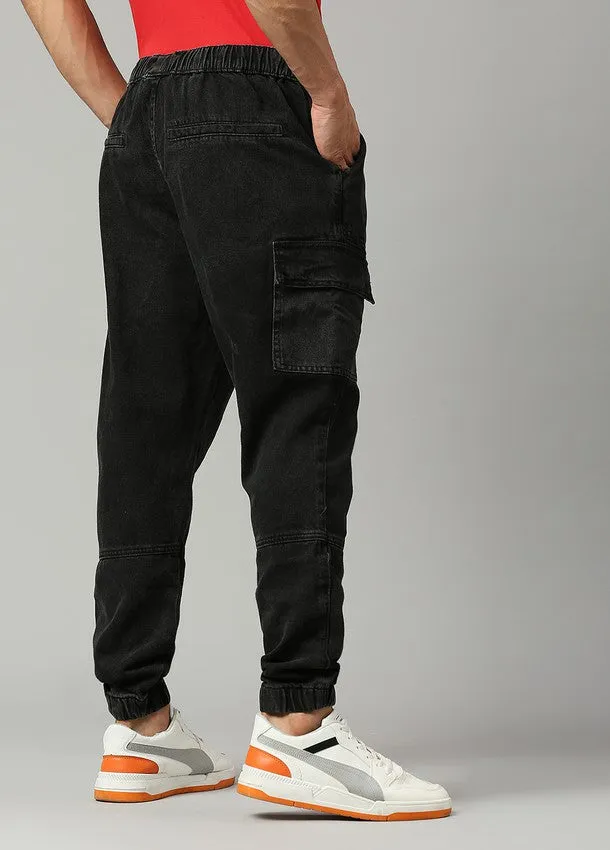 Washed Black Depp Cargo Pocket Cotton Jogger